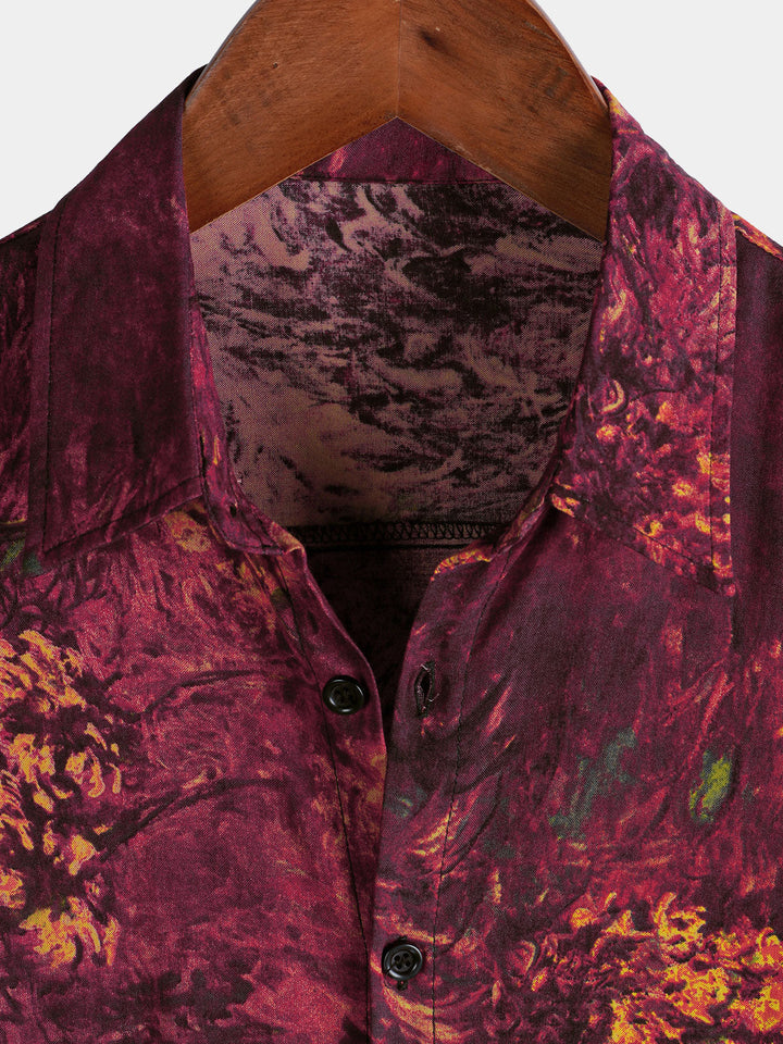 Chemise hawaïenne respirante à manches courtes pour homme, style rétro rouge