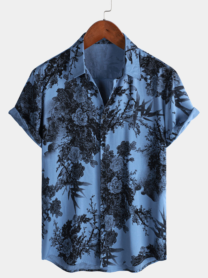 Chemise hawaïenne à manches courtes pour homme, style rétro, respirante, motif floral