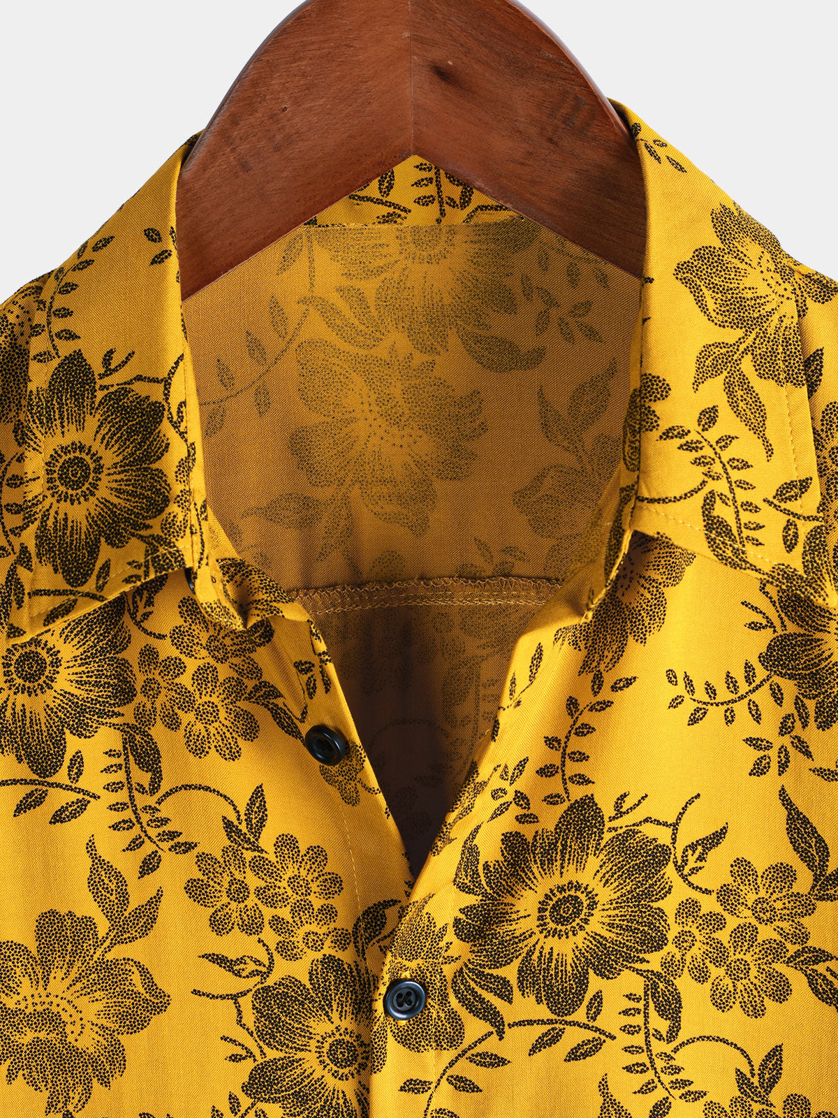 Chemise hawaïenne à manches courtes jaune à imprimé floral vintage pour homme