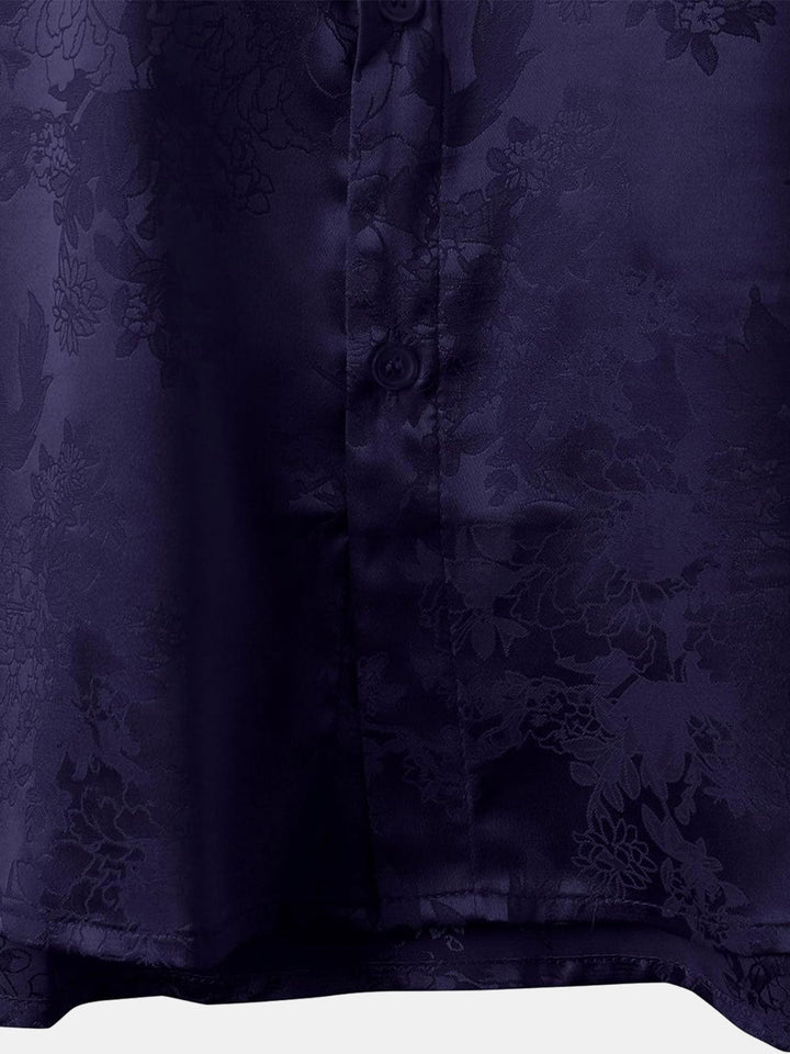 Chemise à manches courtes en satin de soie à poches et jacquard floral pour homme