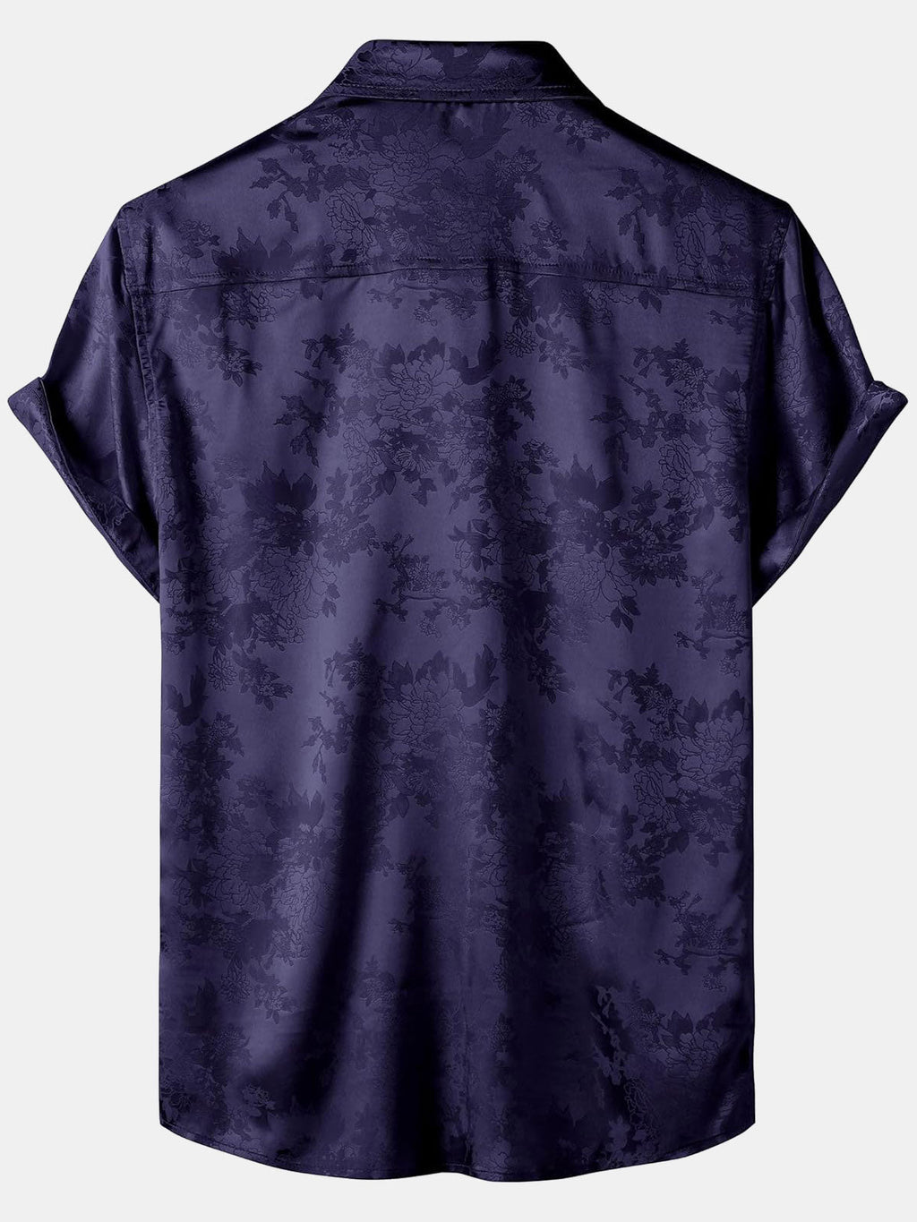 Chemise à manches courtes en satin de soie à poches et jacquard floral pour homme