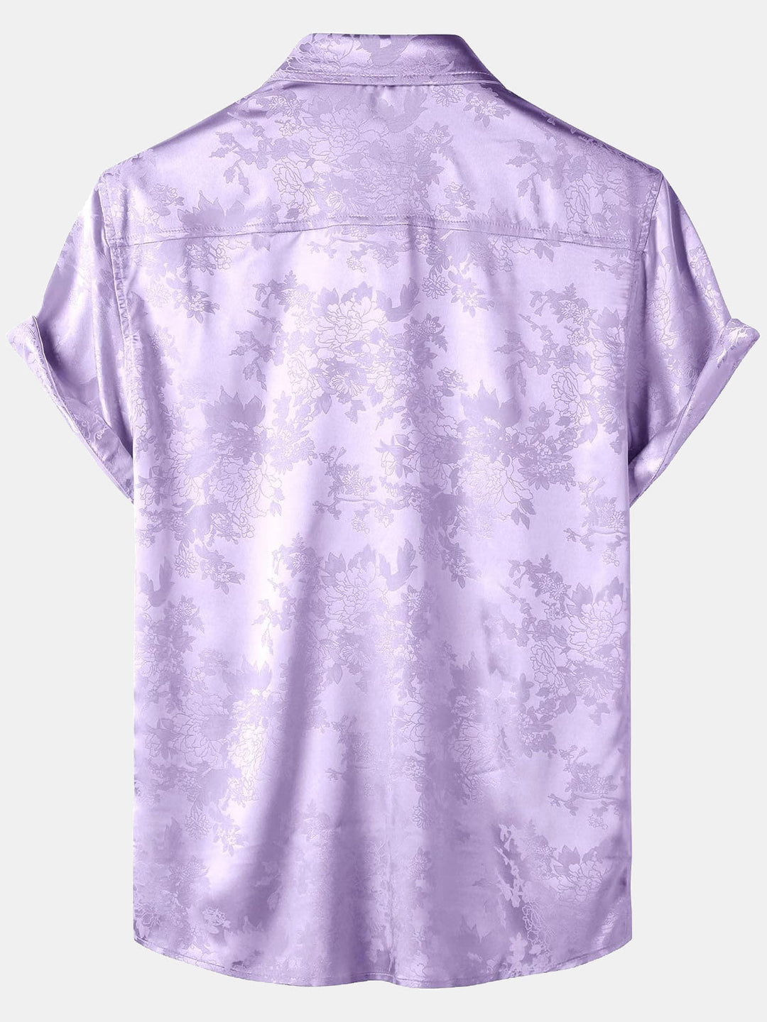 Chemise à manches courtes en satin de soie à poches et jacquard floral pour homme