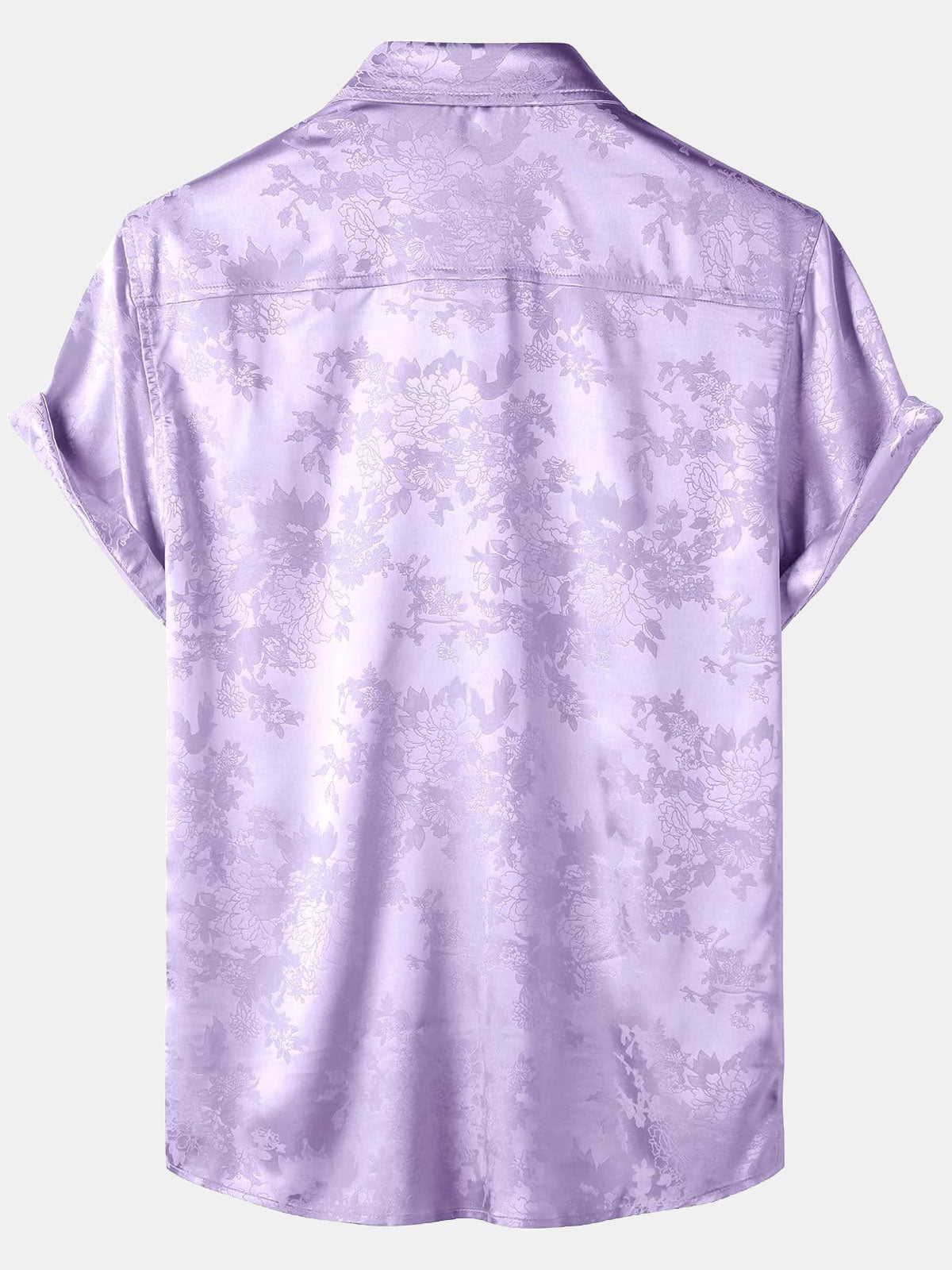 Chemise à manches courtes en satin de soie à poches et jacquard floral pour homme