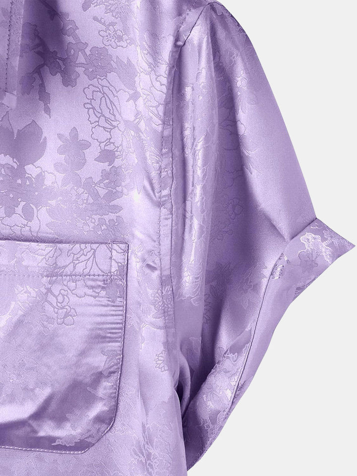 Chemise à manches courtes en satin de soie à poches et jacquard floral pour homme