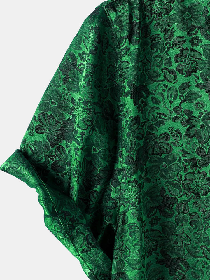 Chemise à manches courtes en satin de soie jacquard à imprimé floral pour homme