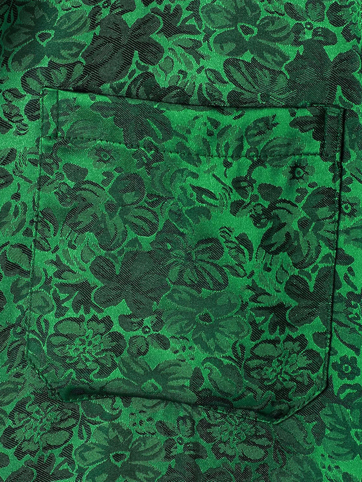 Chemise à manches courtes en satin de soie jacquard à imprimé floral pour homme