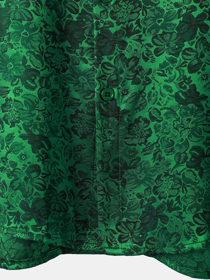 Chemise à manches courtes en satin de soie jacquard à imprimé floral pour homme