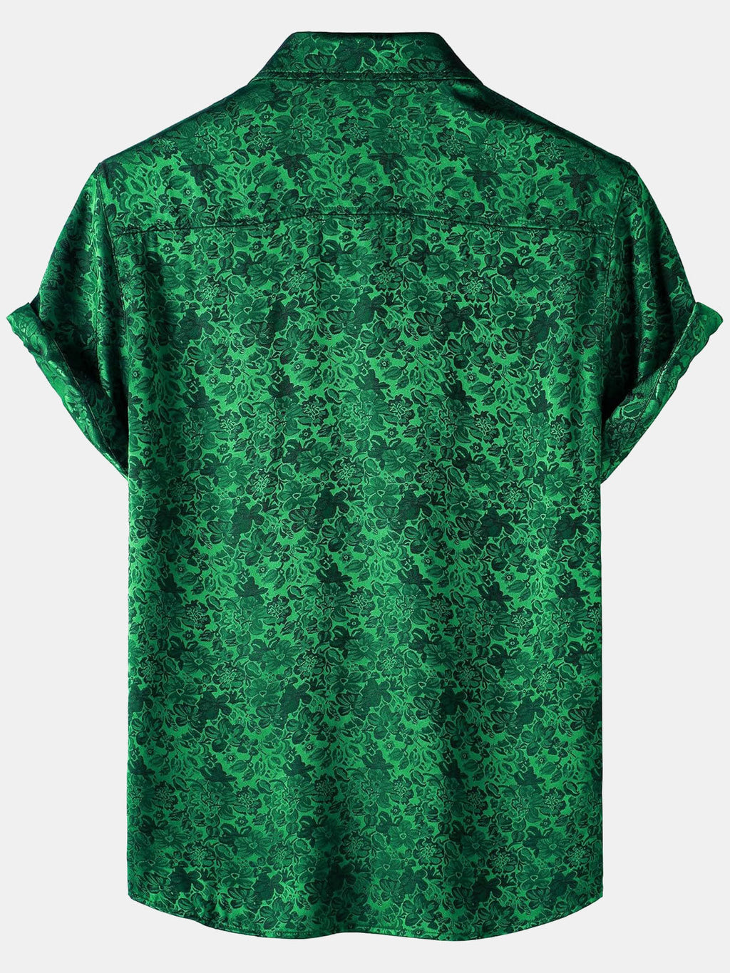 Chemise à manches courtes en satin de soie jacquard à imprimé floral pour homme