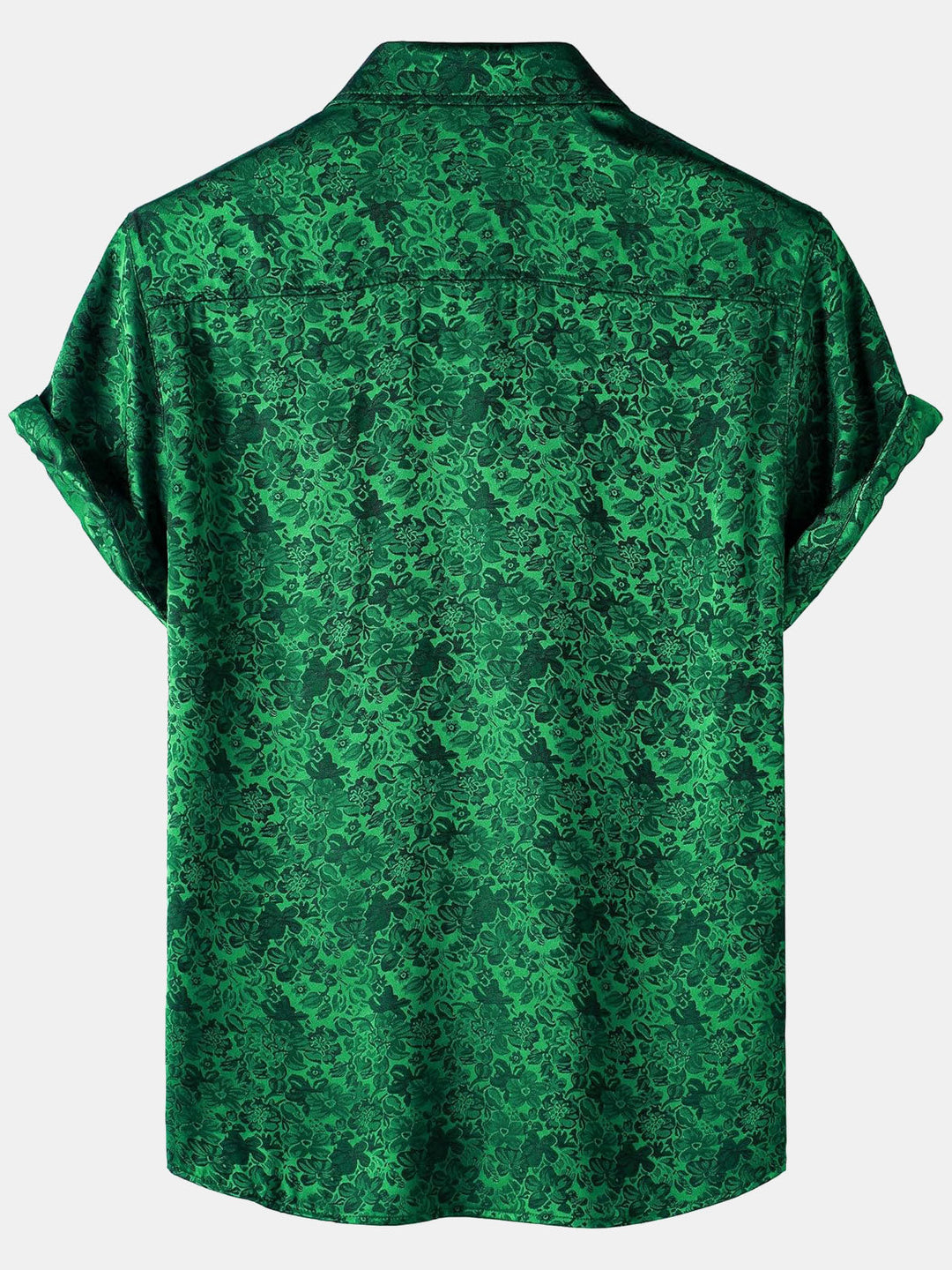 Chemise à manches courtes en satin de soie jacquard à imprimé floral pour homme