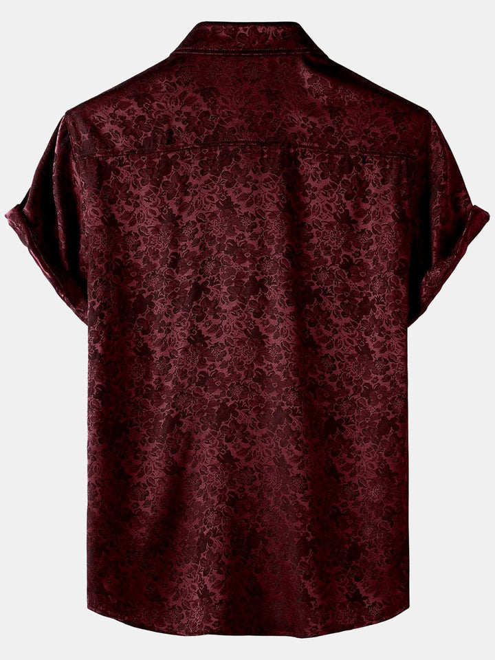 Chemise à manches courtes en satin de soie jacquard à imprimé floral pour homme