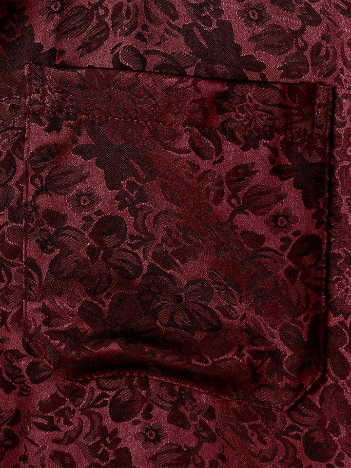 Chemise à manches courtes en satin de soie jacquard à imprimé floral pour homme