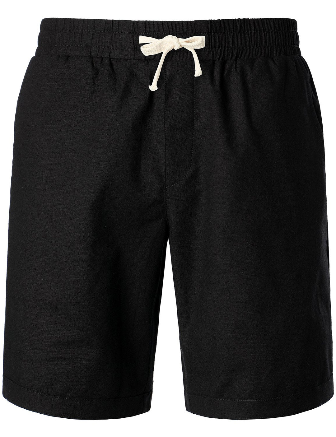 Short décontracté en lin et coton pour hommes, taille élastique, ample, couleur unie