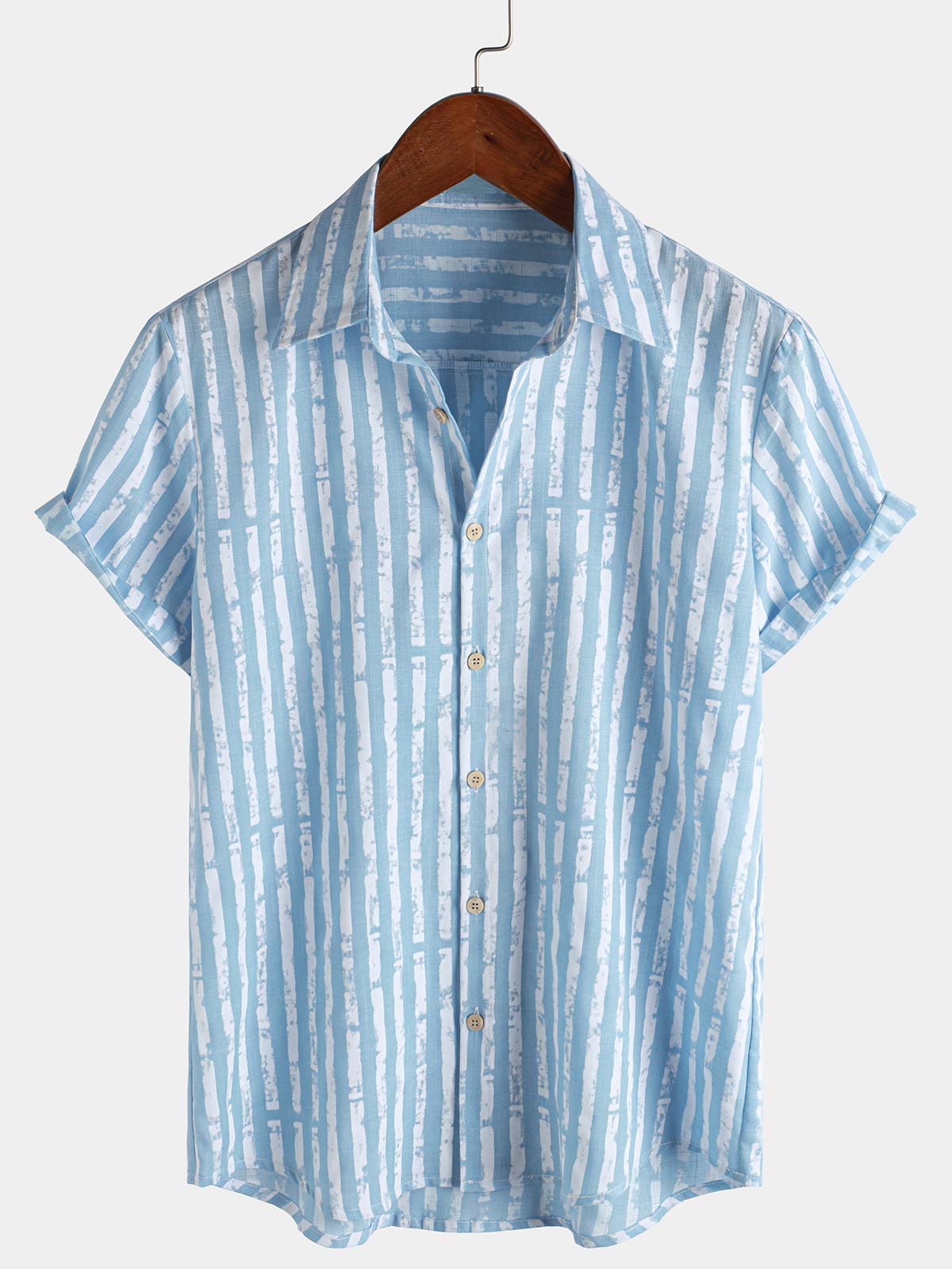 Chemise hawaïenne décontractée à rayures et manches courtes pour homme