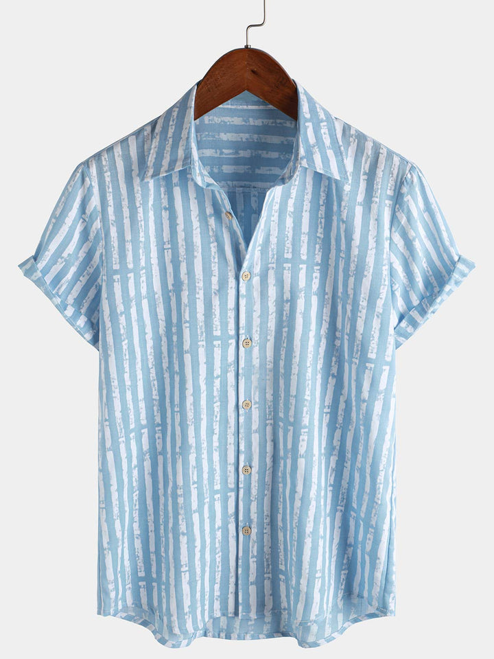 Chemise hawaïenne décontractée à rayures et manches courtes pour homme