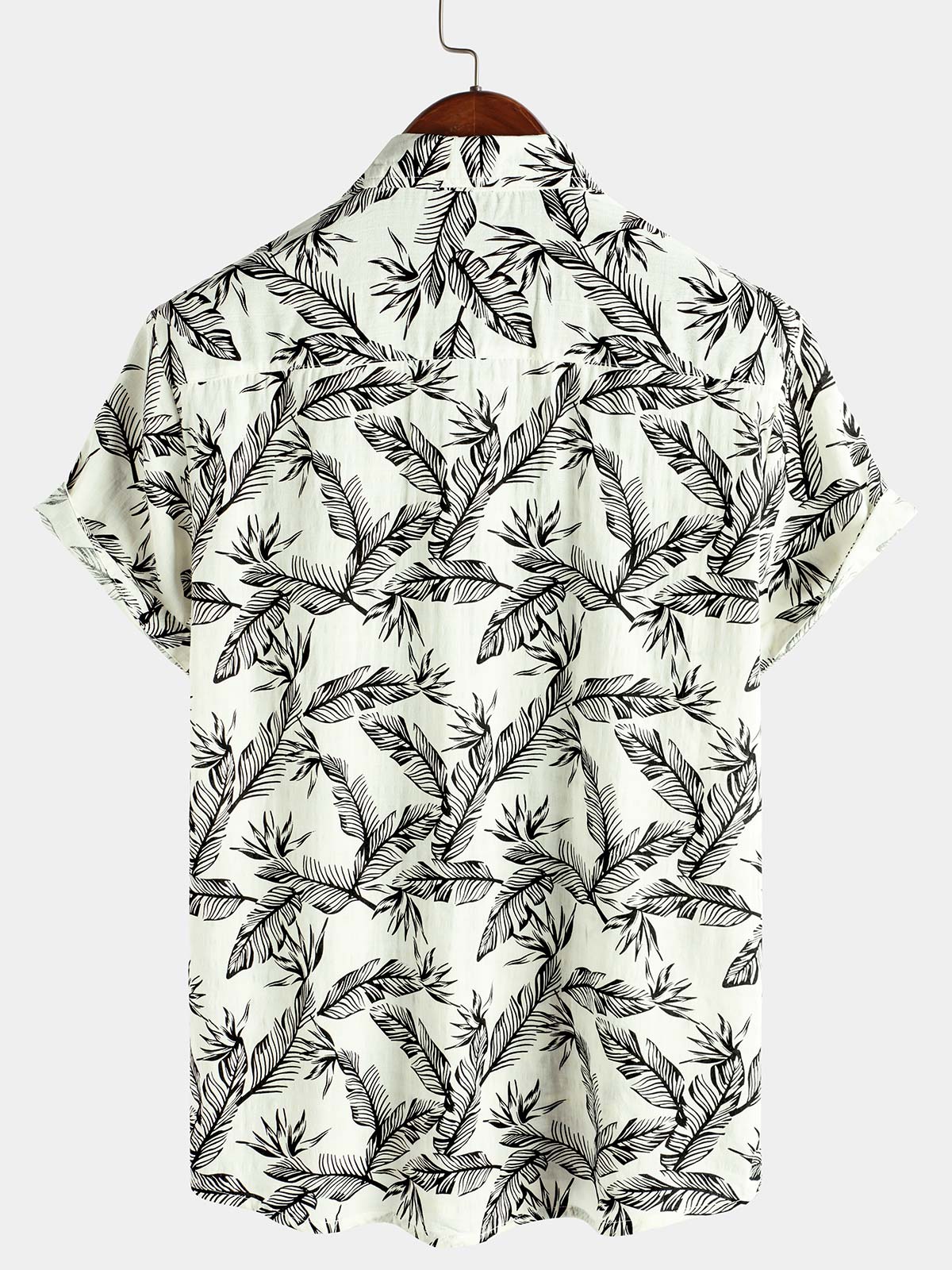 Chemise hawaïenne d'été à manches courtes pour homme, motif feuilles tropicales noires