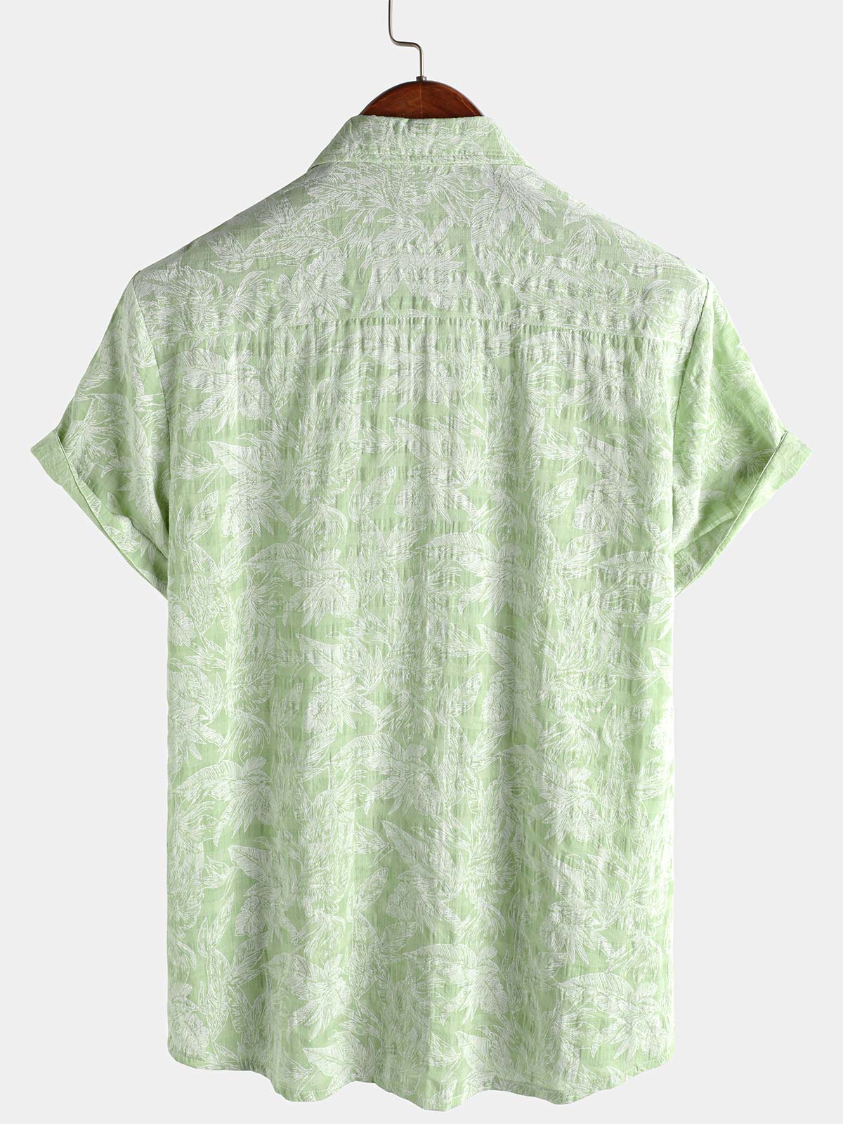 Chemise hawaïenne d'été à manches courtes pour homme, motif feuilles vertes tropicales