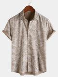 Chemise hawaïenne d'été à manches courtes pour homme, motif feuilles tropicales kaki