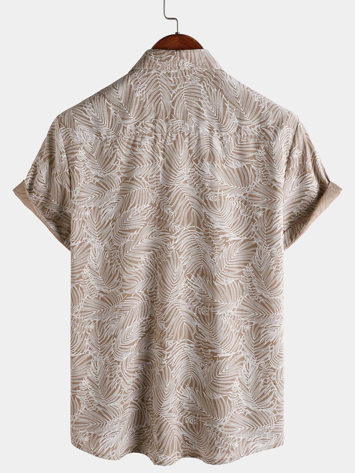 Chemise hawaïenne d'été à manches courtes pour homme, motif feuilles tropicales kaki