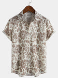 Chemise boutonnée d'été à manches courtes et motif floral rétro pour homme