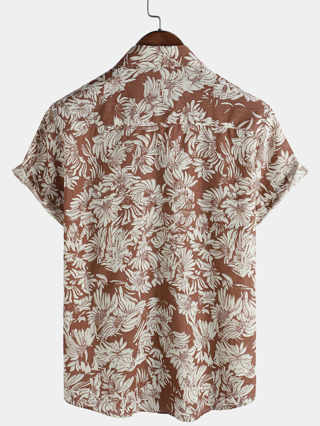 Chemise boutonnée d'été à manches courtes et motif floral marron pour homme