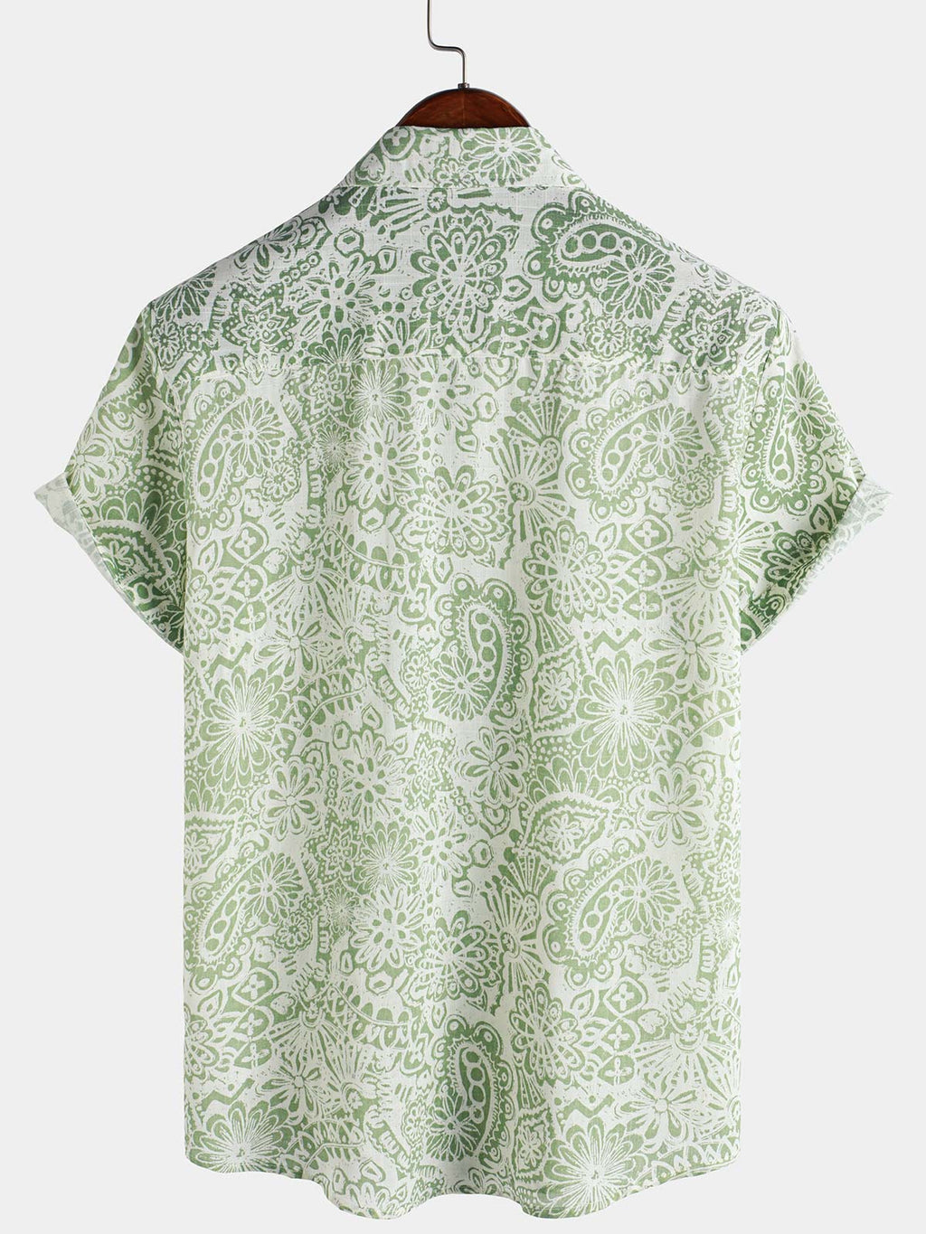 Chemise d'été boutonnée à manches courtes et motif floral vert pour homme