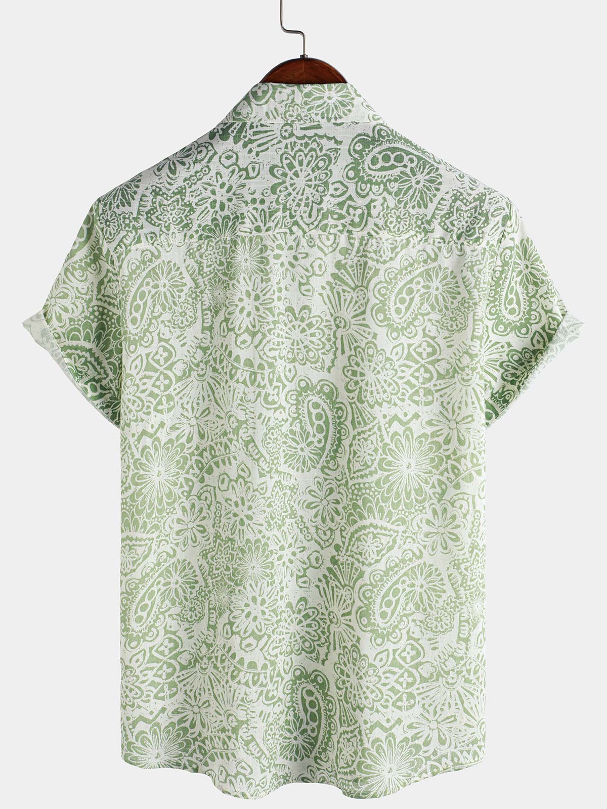 Chemise d'été boutonnée à manches courtes et motif floral vert pour homme