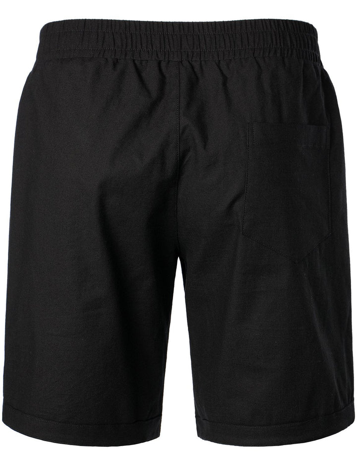 Short décontracté en lin et coton pour hommes, taille élastique, ample, couleur unie