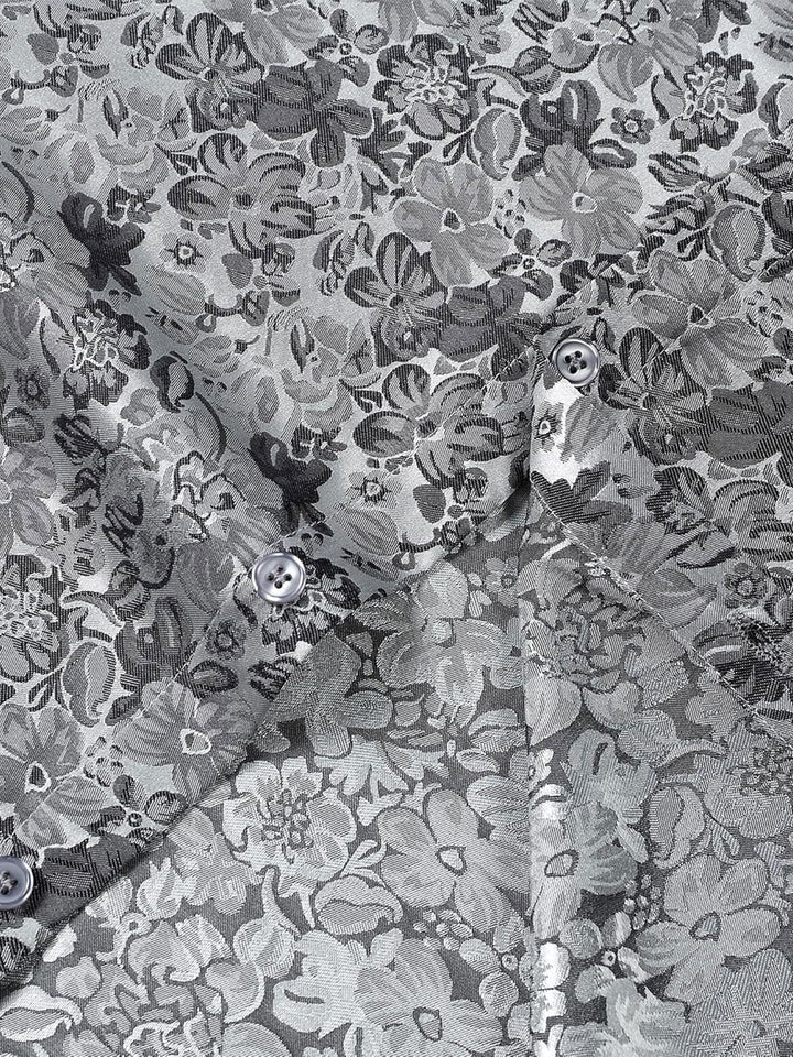 Chemise à manches courtes en satin de soie jacquard à imprimé floral pour homme
