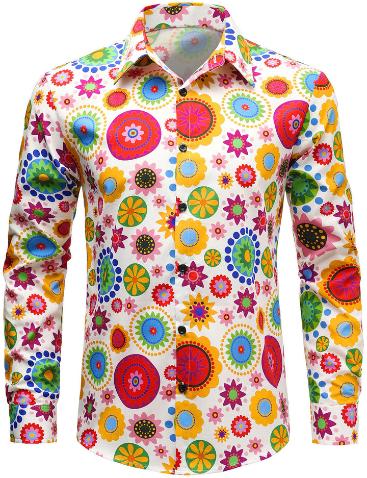 Chemise boutonnée à manches longues en coton à imprimé floral pour homme