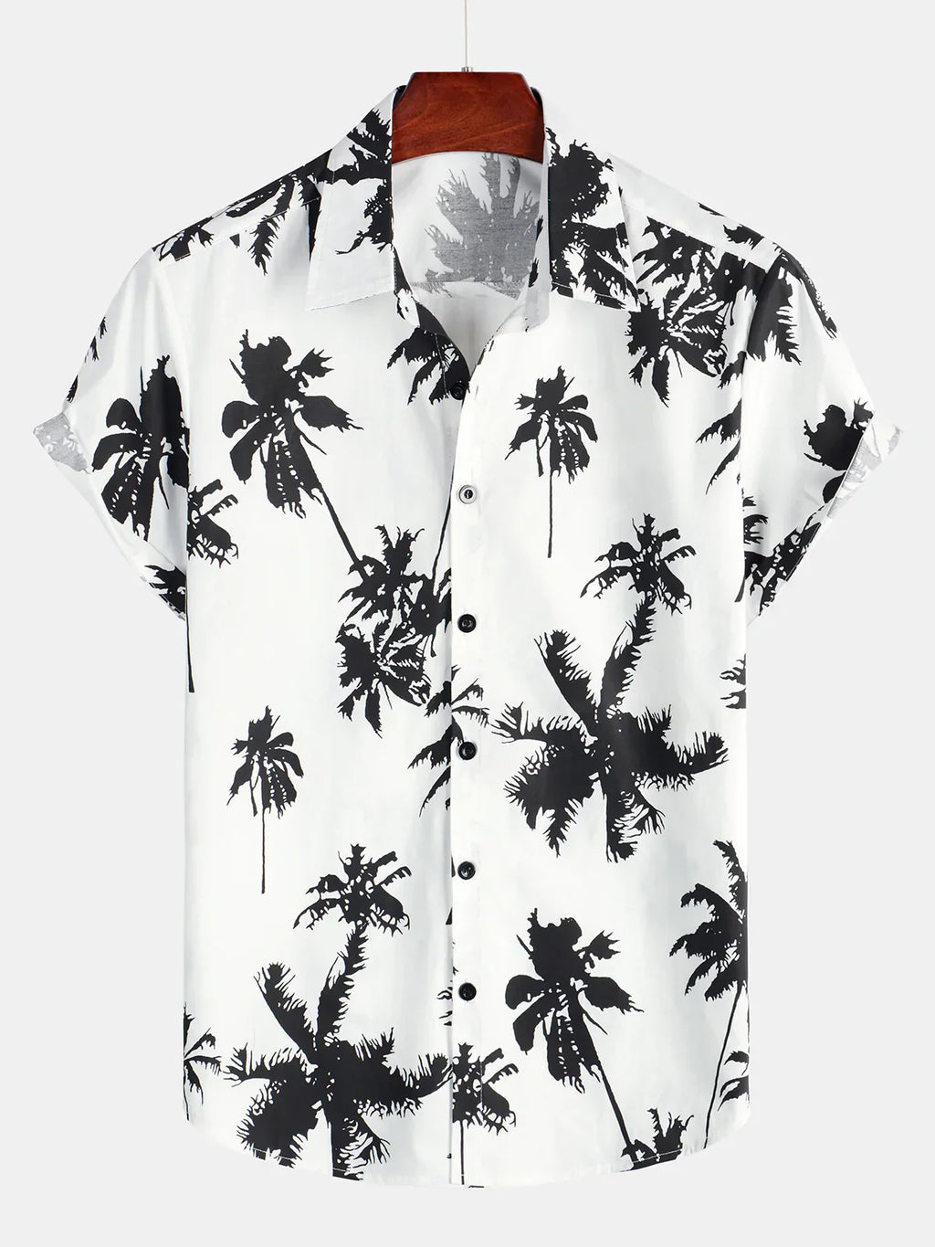 Chemise d'Été à Manches Courtes Hawaïenne Blanche avec Imprimé de Palmier Tropical pour Homme