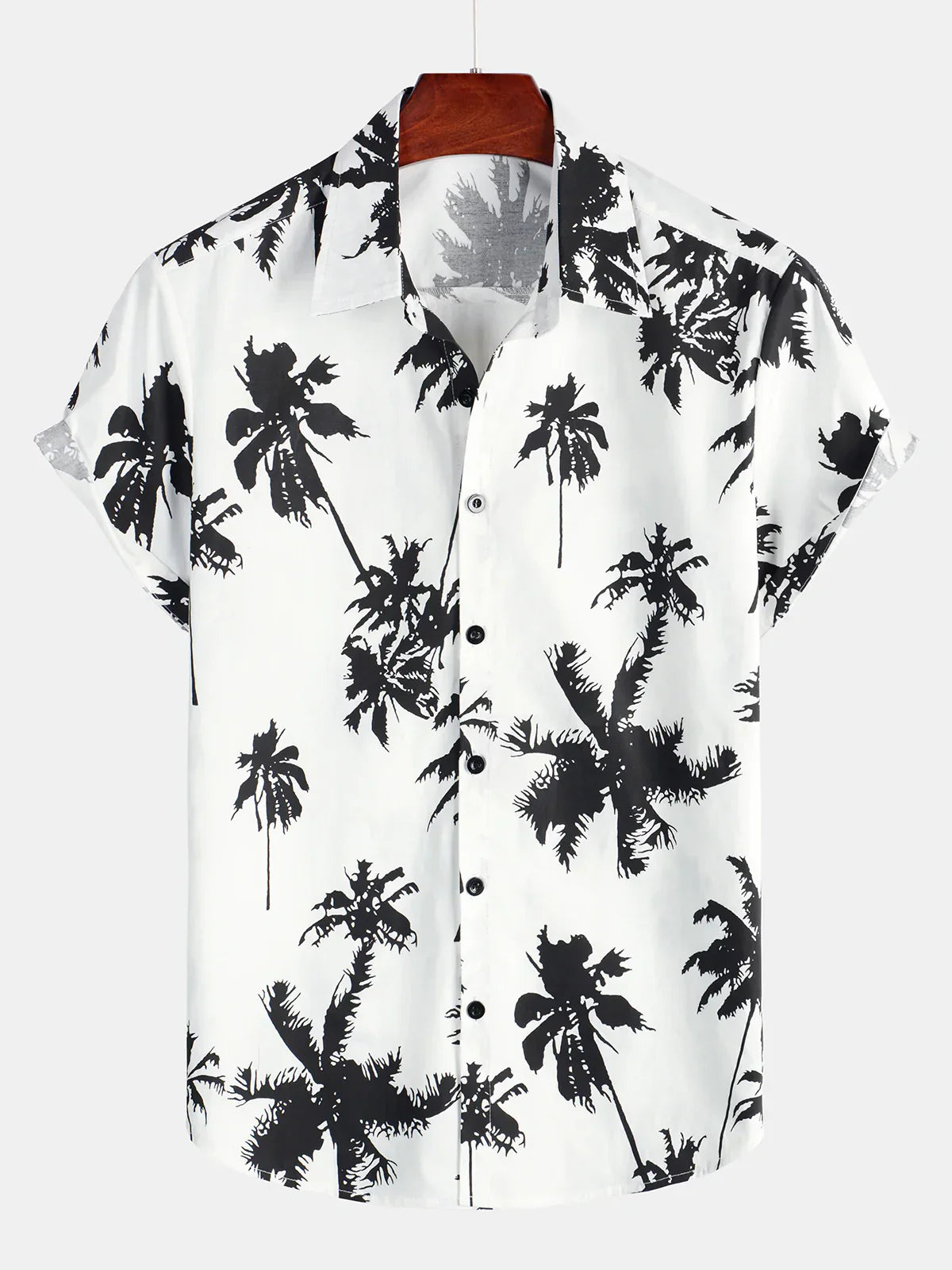Chemise d'Été à Manches Courtes Hawaïenne Blanche avec Imprimé de Palmier Tropical pour Homme