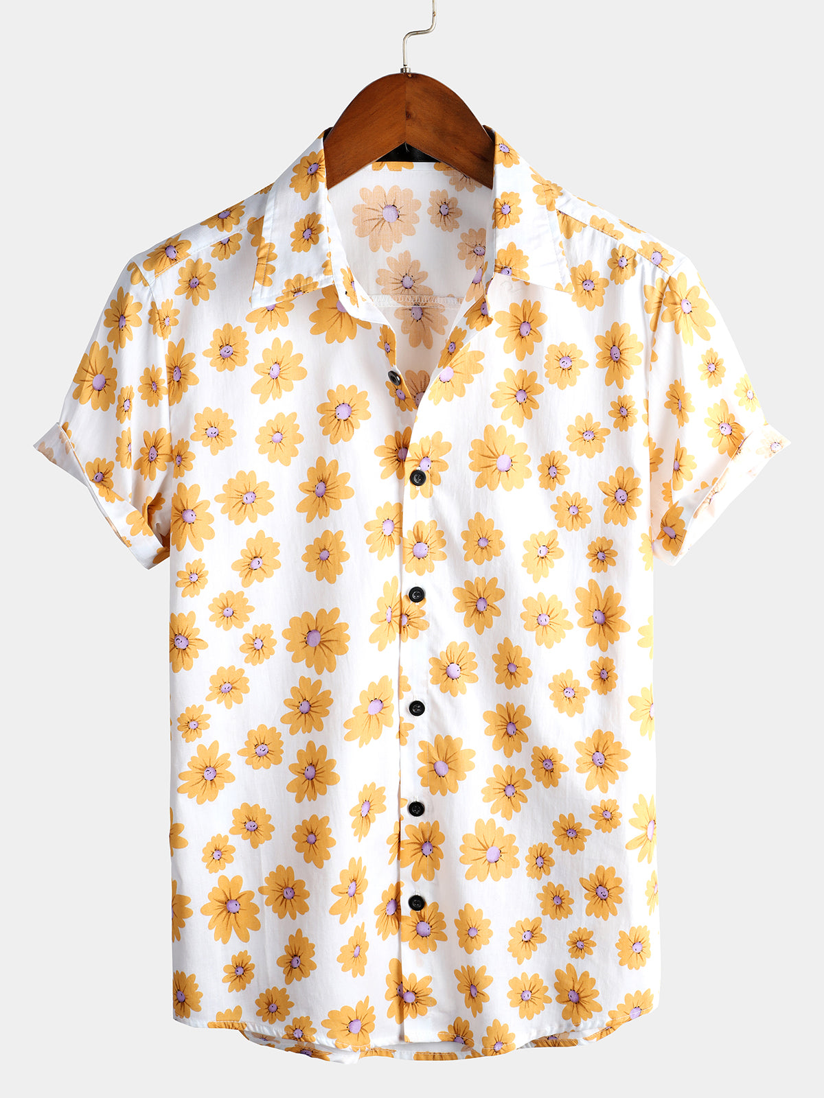 Chemise Hawaïenne à Manches Courtes Jaune pour Homme