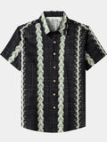 Chemise Vintage Homme Style Hawaïen Motif Botanique Rayé Coton