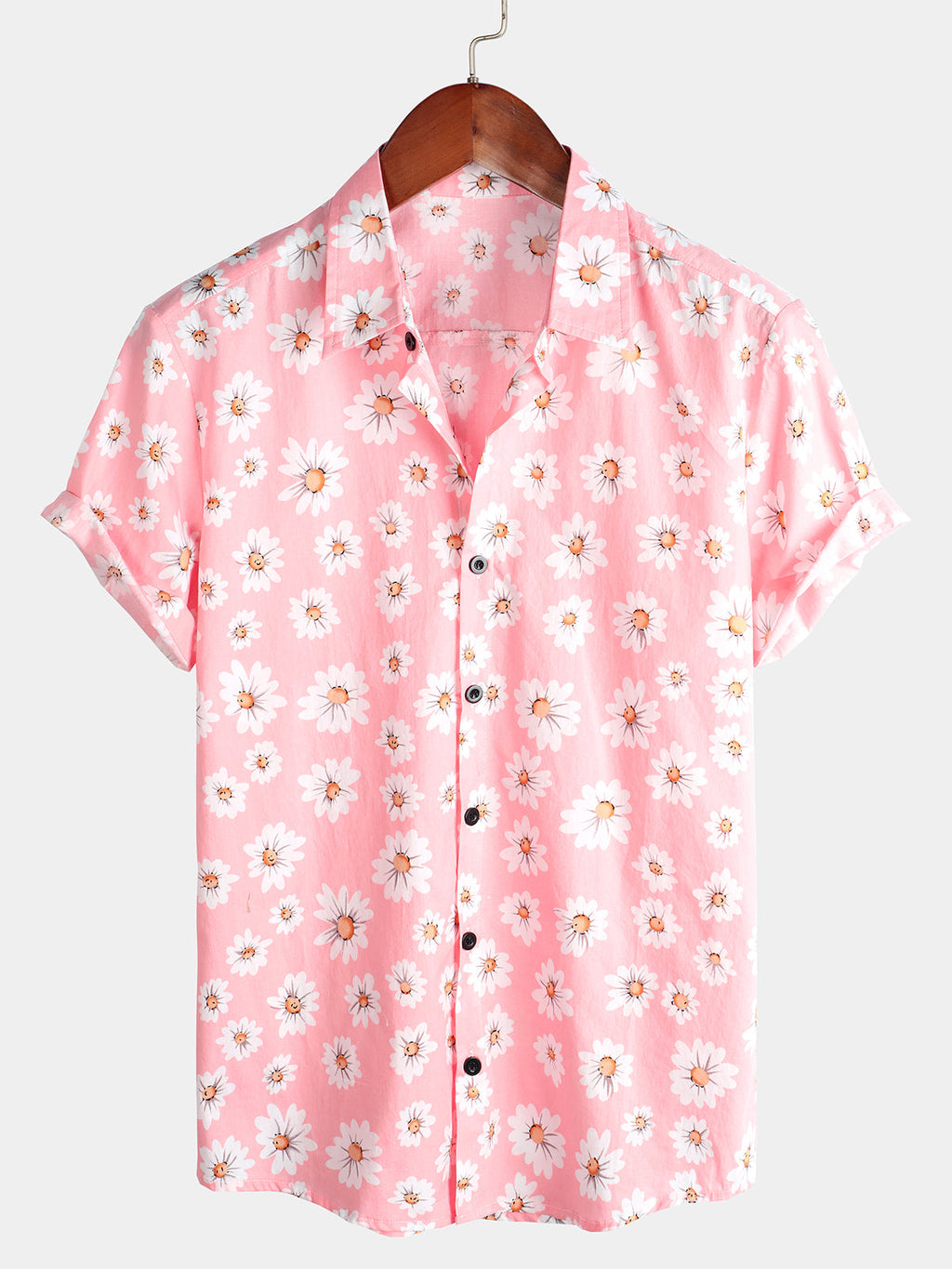 Chemise Hawaïenne à Manches Courtes pour Homme en Rose avec des Marguerites