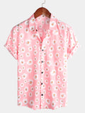 Chemise Hawaïenne à Manches Courtes pour Homme en Rose avec des Marguerites