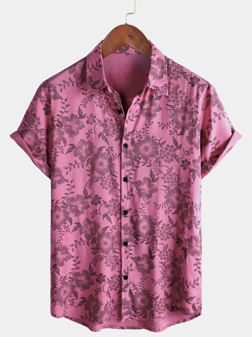 Chemise à Manches Courtes Hawaïenne Vintage à Fleurs Roses pour Homme