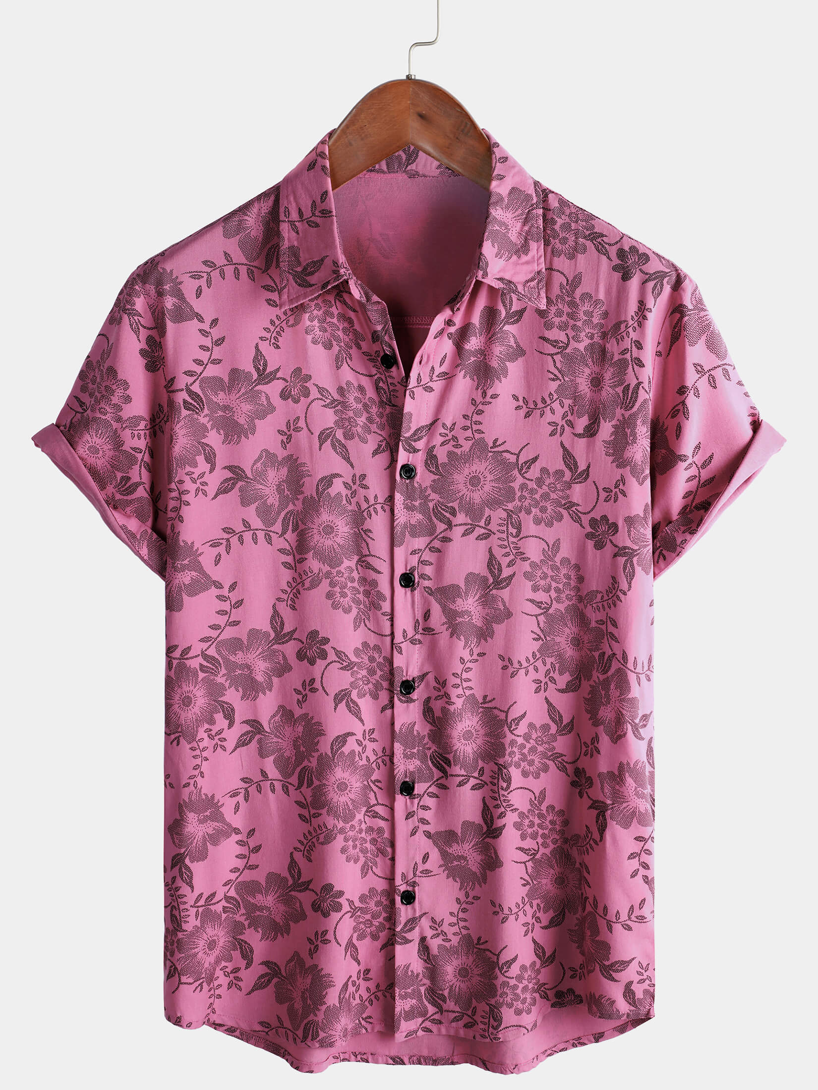 Chemise à Manches Courtes Hawaïenne Vintage à Fleurs Roses pour Homme