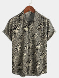 Chemise d'Homme Vintage d'Été avec Imprimé de Tigre, Fraîche pour des Vacances à la Plage, à Manches Courtes et Boutons
