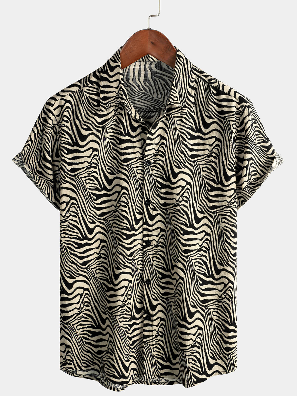 Chemise d'Homme Vintage d'Été avec Imprimé de Tigre, Fraîche pour des Vacances à la Plage, à Manches Courtes et Boutons