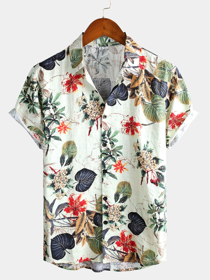 Chemise hawaïenne tropicale en coton à fleurs pour hommes