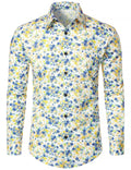 Chemise à manches longues en coton respirant blanc à imprimé floral pour homme