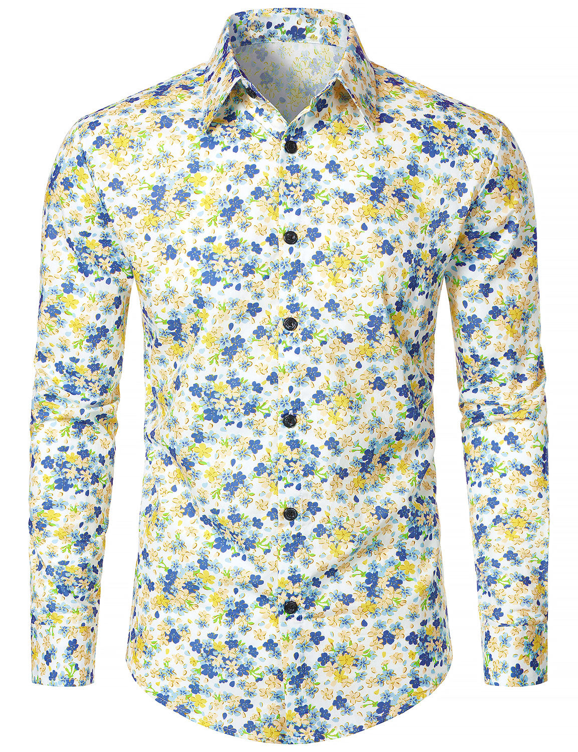 Chemise à manches longues en coton respirant blanc à imprimé floral pour homme