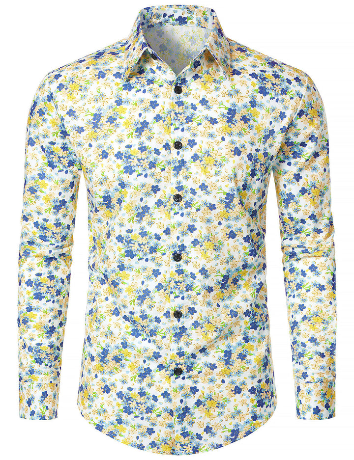 Chemise à manches longues en coton respirant blanc à imprimé floral pour homme
