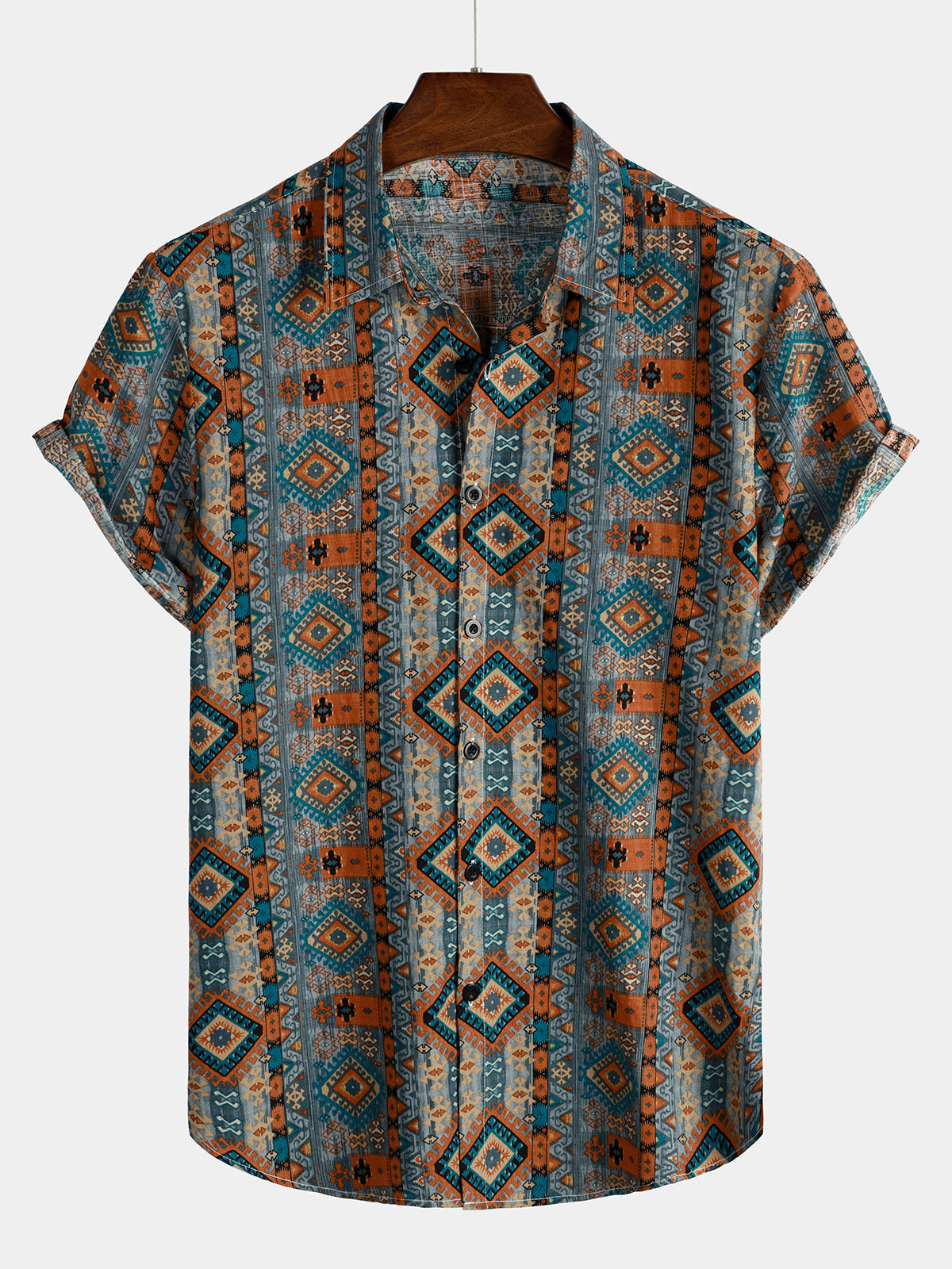 Chemise à Manches Courtes avec Boutons et Imprimé Aztèque des Années 70