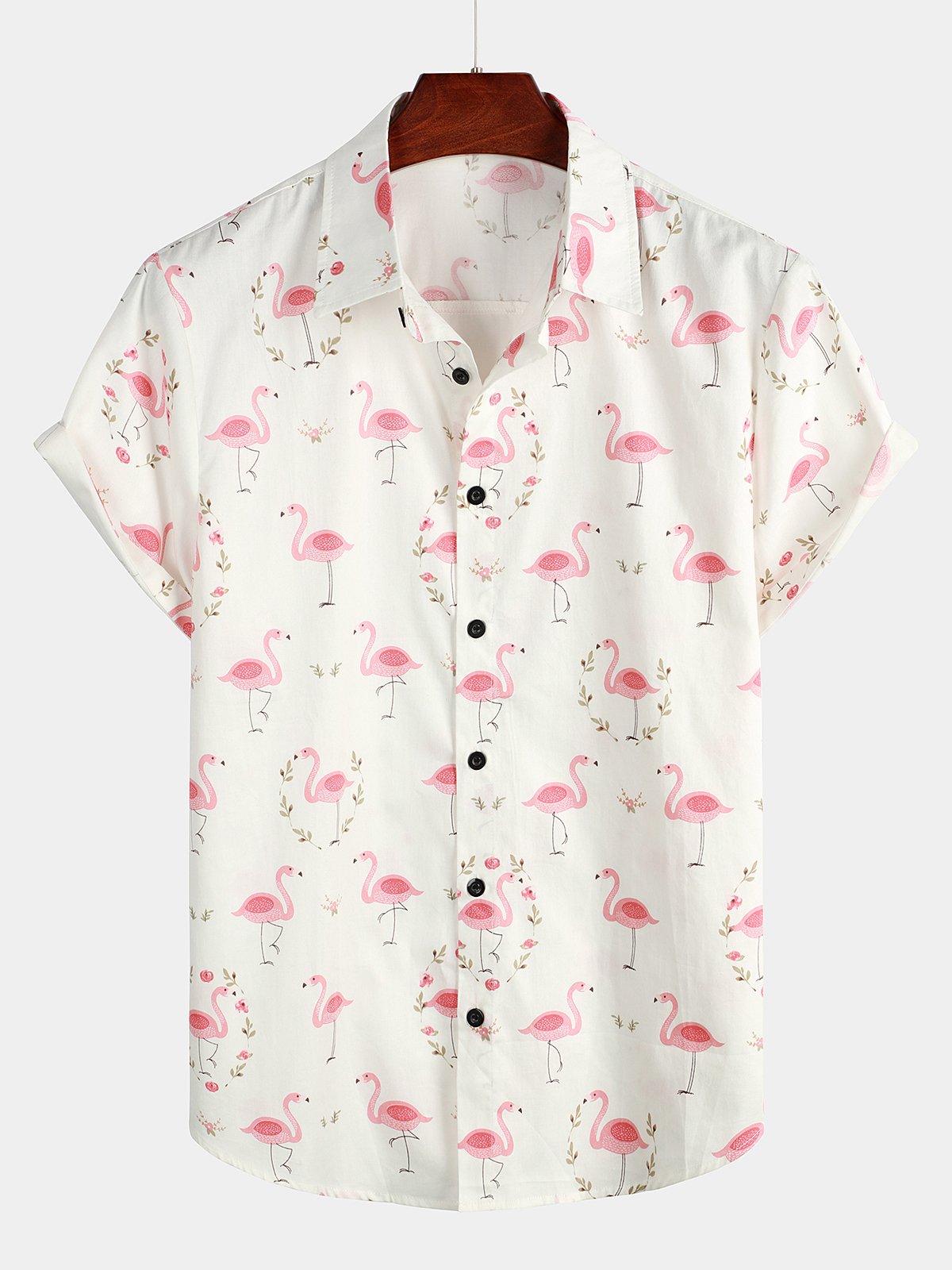 Chemise à manches courtes avec imprimé de flamants roses pour hommes