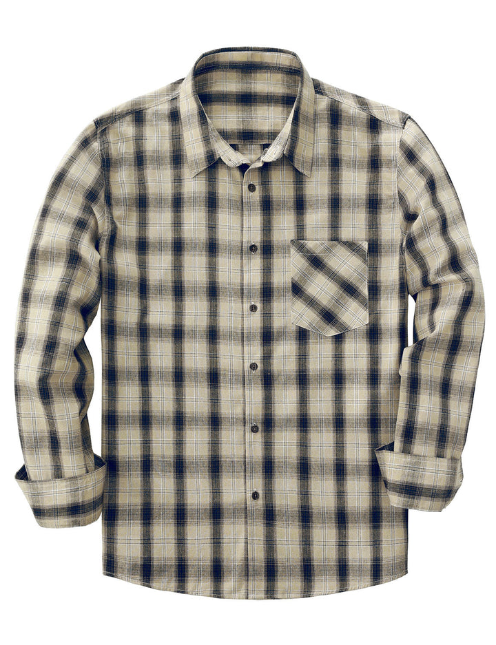 Chemise à manches longues à carreaux décontractée pour hommes avec poche rétro
