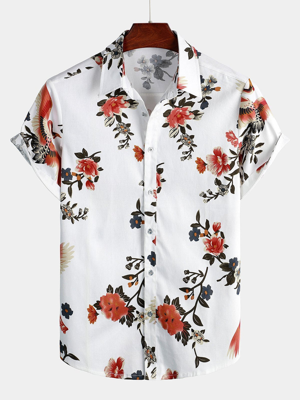Chemise pour Homme à Imprimé Floral Hawaïen à Boutons Courts