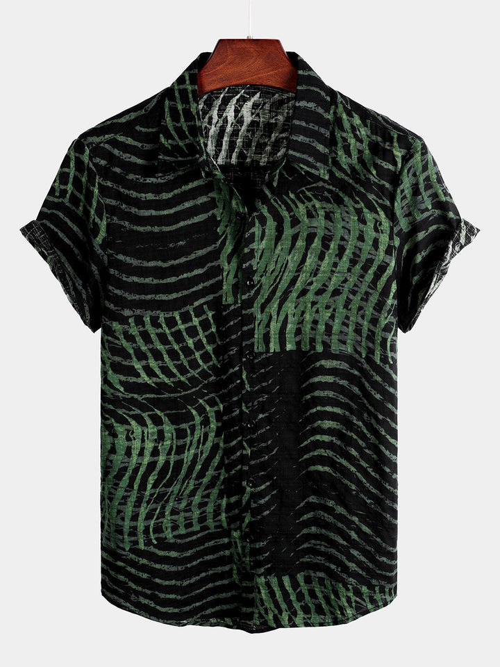 Chemise imprimée rayée à manches courtes pour hommes