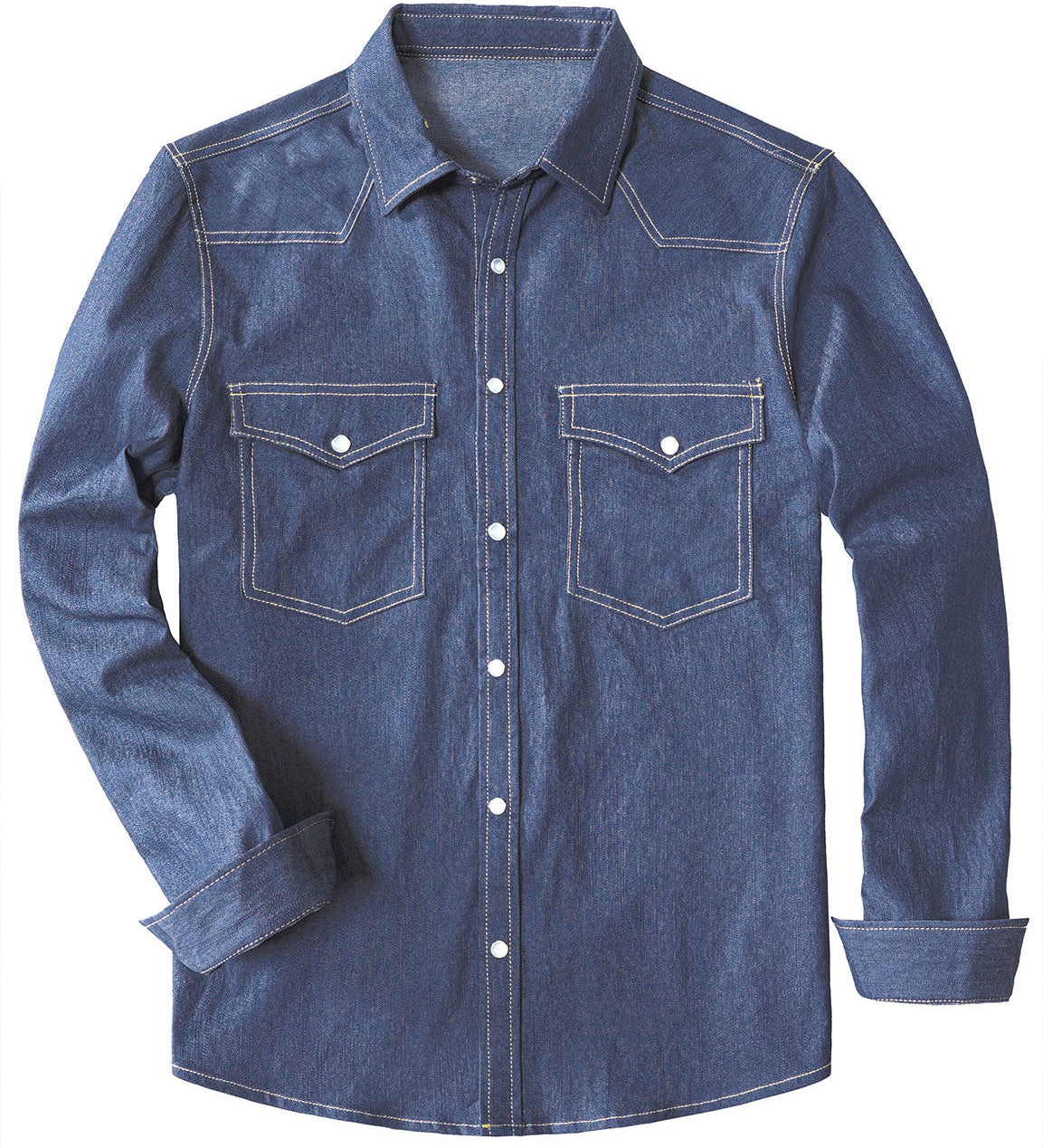 Chemise à manches longues en denim style cowboy pour homme avec boutons-pression nacrés