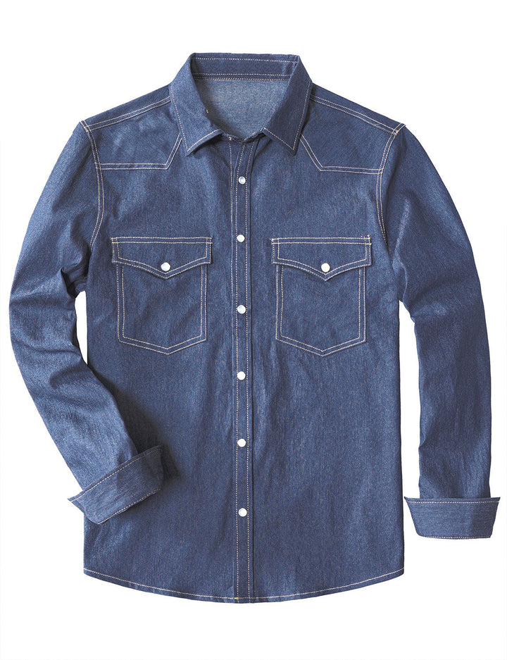 Chemise à manches longues en denim style cowboy pour homme avec boutons-pression nacrés